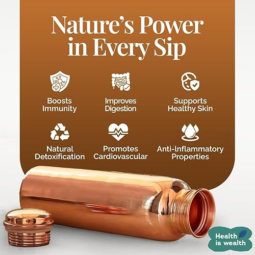 Miniatura 6 de Botella de agua de cobre  34 onzas extra grande  Recipiente ayurvédico de cobre puro para beber  con beneficios para la salud natural, a prueba de