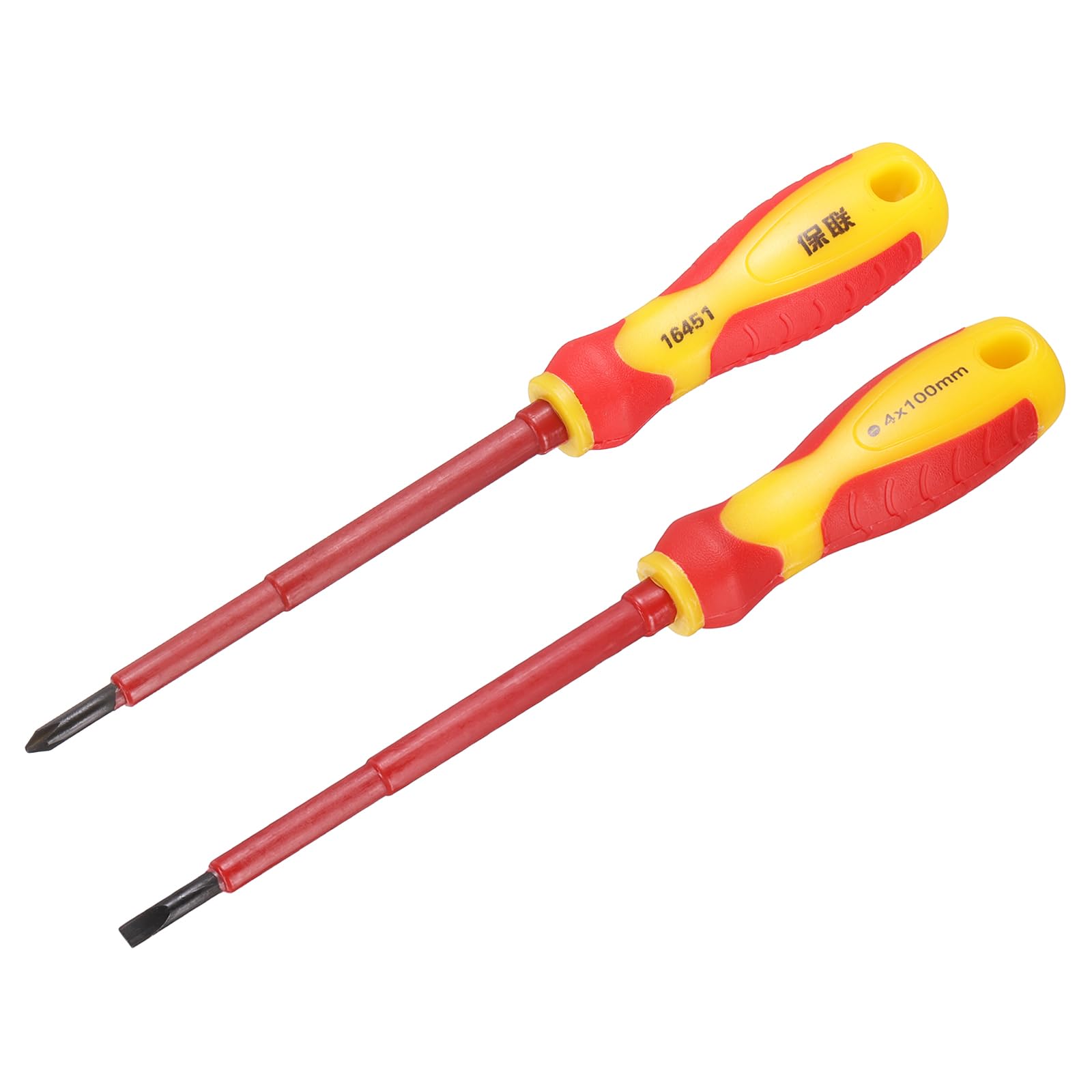 sourcing map 2 Pcs Insulated Screwdriver PH1+SL4 Phillips/Slotted Screwdriver Magnetic Tip Cross/Flat Electrician with Buffer Grip Handle for Electrical Home Industrial Repairs, Yellow/Red