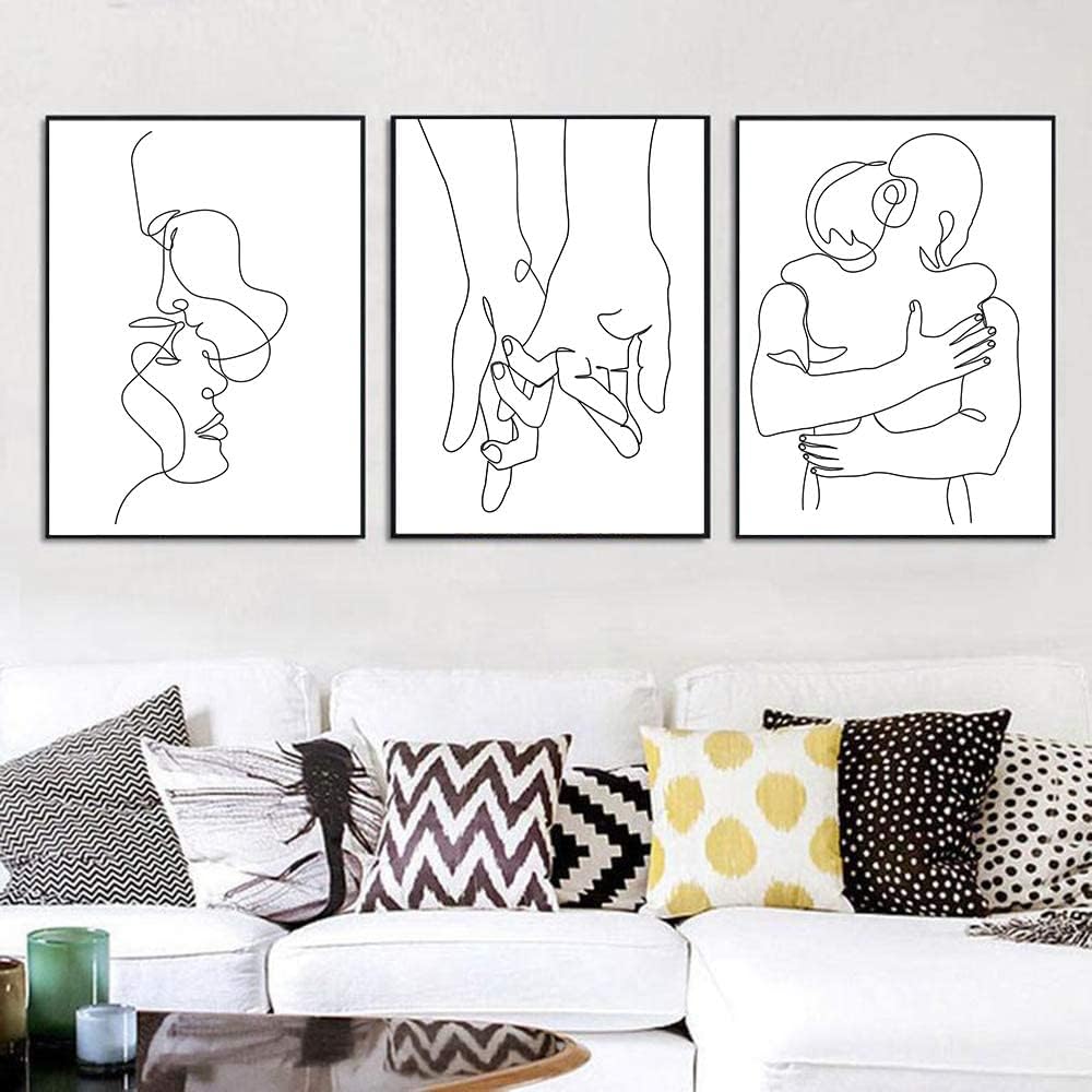 RBPRIDE Couple Line Art Wall Decor Canvas Art Hug Kiss Hands Minimalist Wall Art Aesthetic for Bedroom Wall Decor Black and White Line Drawing Wall Art Canvas Painting Artwork 16X24Inch Unframed