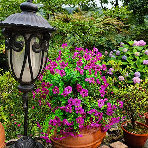 Artificial Flowers For Outdoor Fake Plants 4 Bundles Faux Outside Greenery Boxwood No Fade Plastic Shrubs Silk Flower For Farmhouse Home Garden Window Box Porch Patio Decor (Purple) #TOP6
