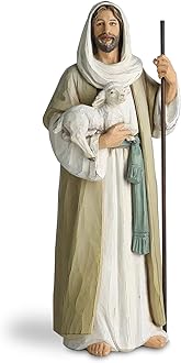 ShineOnAngel Good Shepherd Statue Jesus Holding Lamb 9.5inch Religious Modern Home Decor Figurine Indoor Tabletop Religious Gift