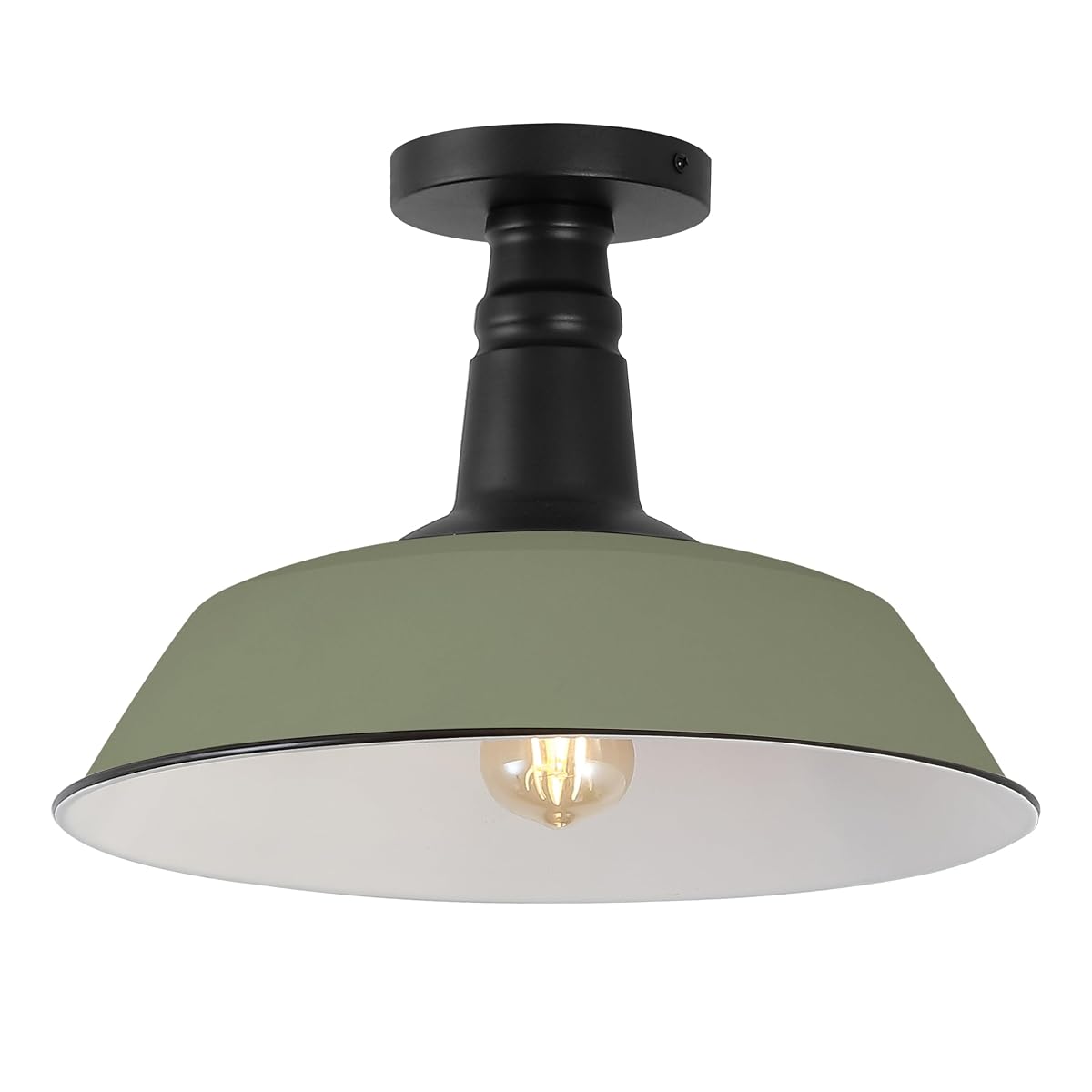 JONATHAN Y 14 Matte Olive Green/Black Industrial LED Semi Flush Mount Ceiling
