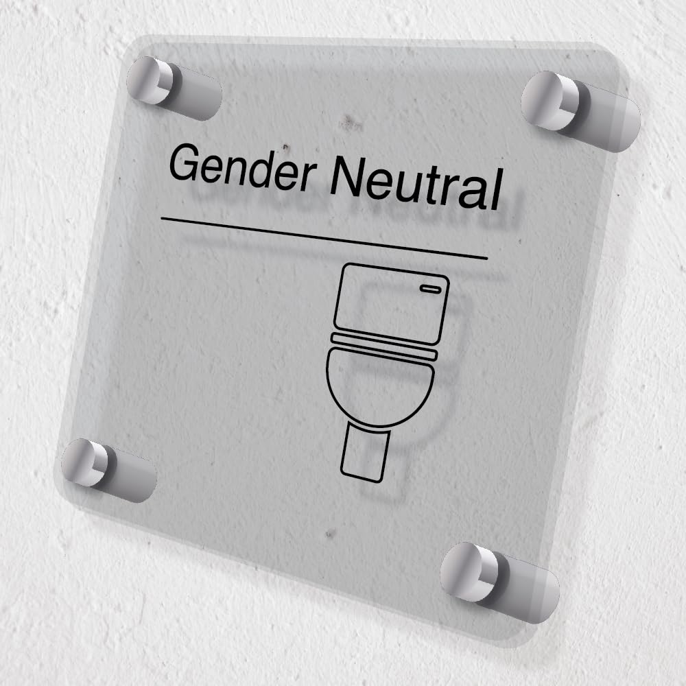 V Safety Gender Neutral Toilet - Icon Left - 150 x 150 mm - Acrylic Perspex Cast Clear Safety Sign, White - Image 2