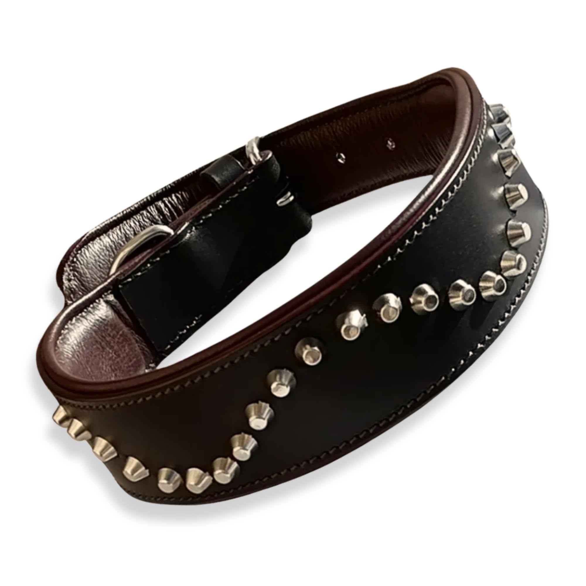 IULIUS Collar de Cuero Genuino para Perros, Estilo Punk con Tachuelas, para Razas Grandes, XL, 5cm Ancho, 45-55cm Ajustable, Dorado/Plateado (Marrón, Mediano-Grande)