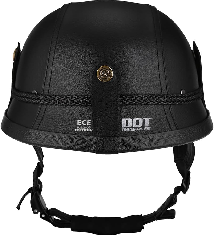 Kask Motocyklowy Retro Niemiecki Ręcznie Robiony Skórzany Kask Z Szybkozłączką I Goglami - Kask Otwarty Vintage Z Homologacją Ece Do Cruiserów I Skuterów, E, L 59~60CM