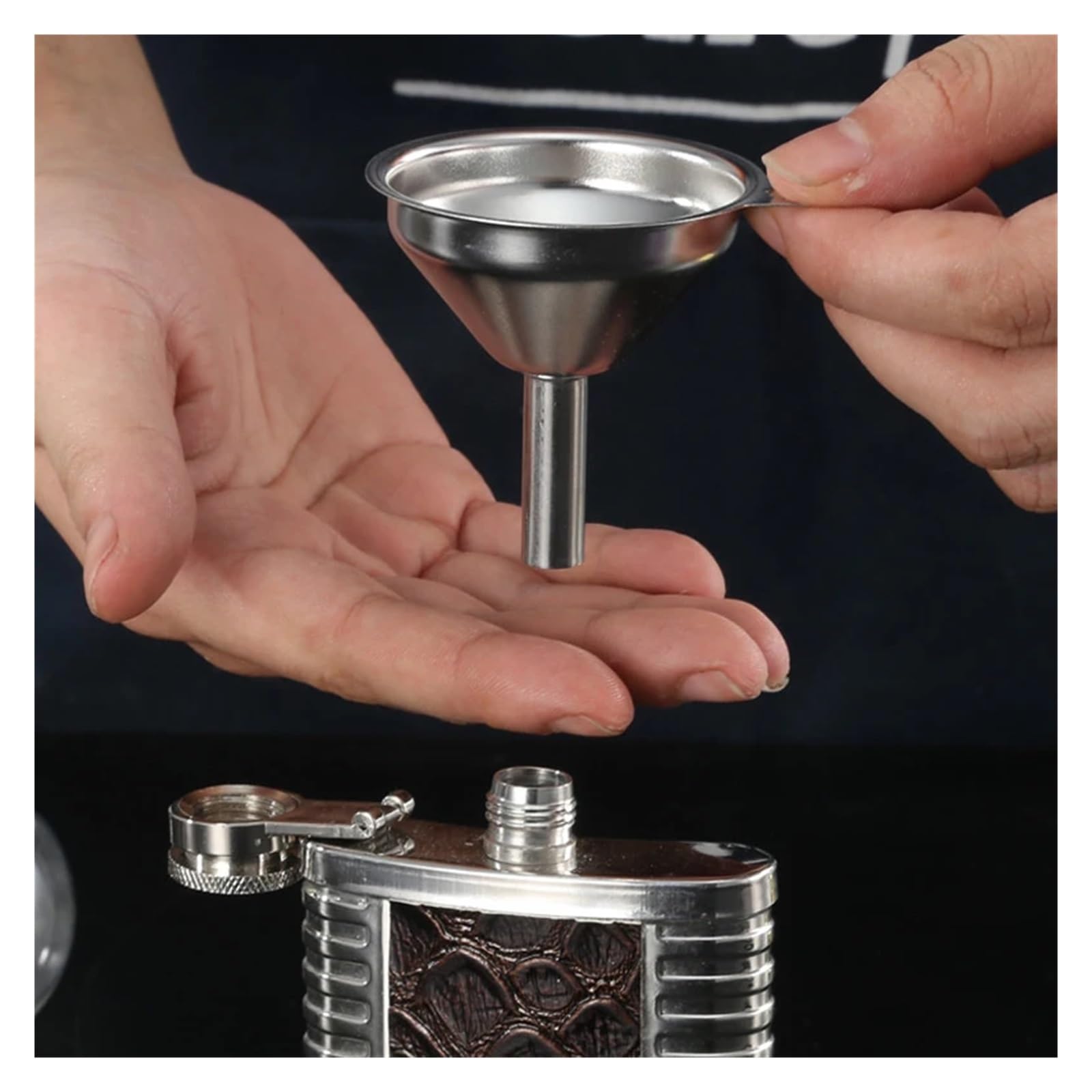 embudo de petaca Embudo de cocina Embudo de acero inoxidable de boca ancha, Mini embudo de Metal, filtro de aceite de cocina for especias, embudo de cocina grande y pequeño for llenar frascos de botel