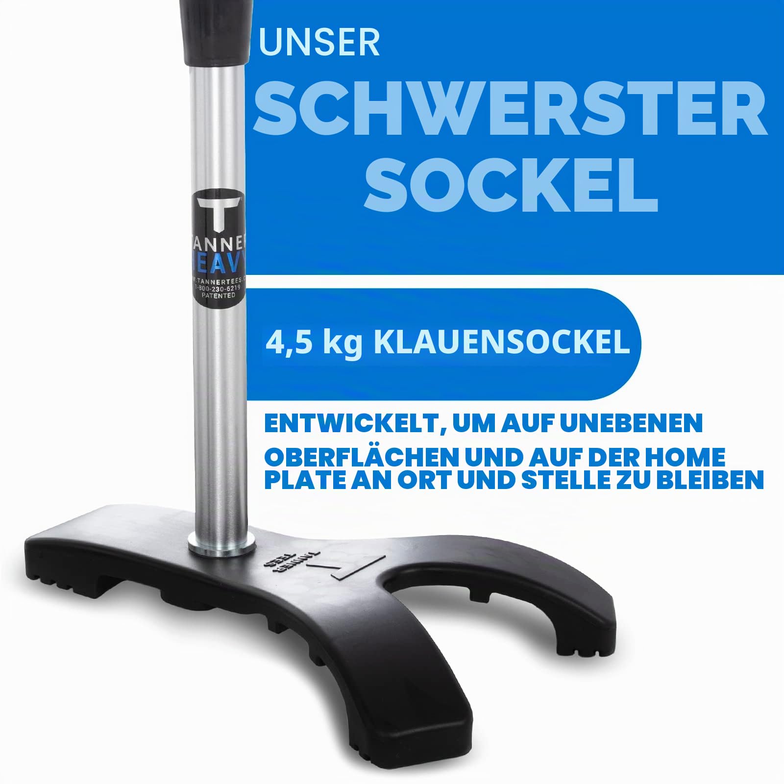 TANNER Heavy Pro Style Batting Tee | Premium Baseball/Softball/Slow Pitch Hitting Tee w/Weighted “Claw” Base & Flexible Rubber Ball Rest, Adjustable Height 26 to 43 inches