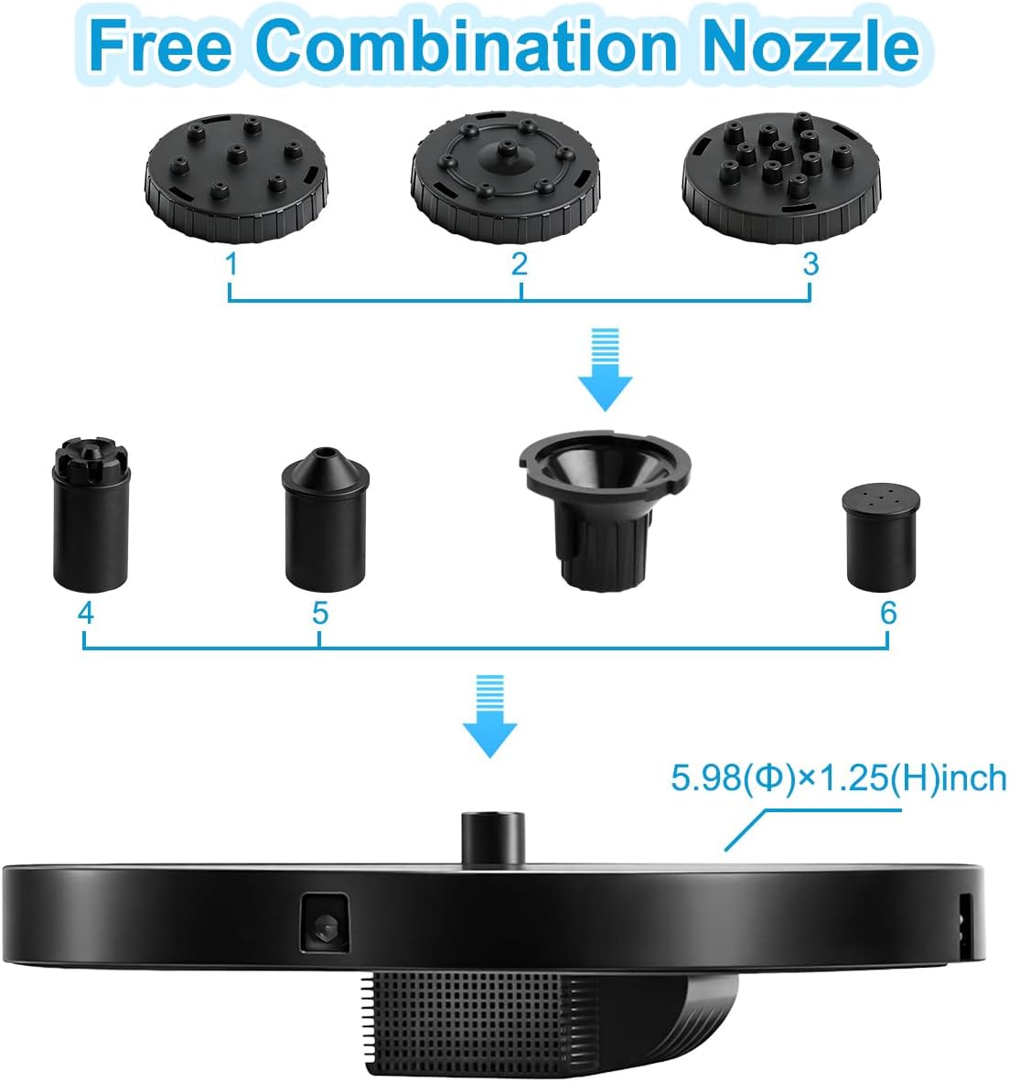 3.5W Solar Fountain with 6 Spray Nozzles & 4 Fixed Rods, Floating Solar Powered Water Fountain Pump for Bird Bath, Garden, Pond, Pool, Outdoor