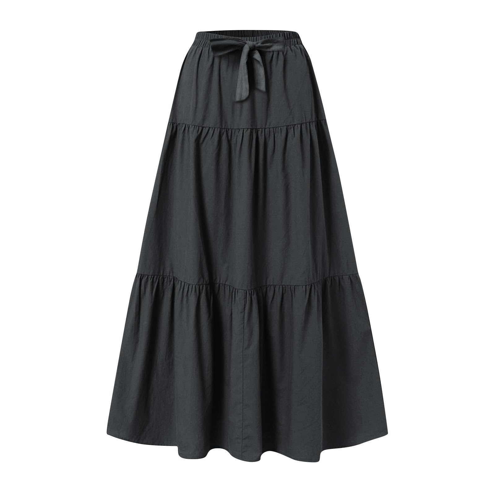 Skirts for Women Trendy High Waisted Tiered Linen Maxi Skirt Casual Flowy Pleated A Line Beach Long Skirts