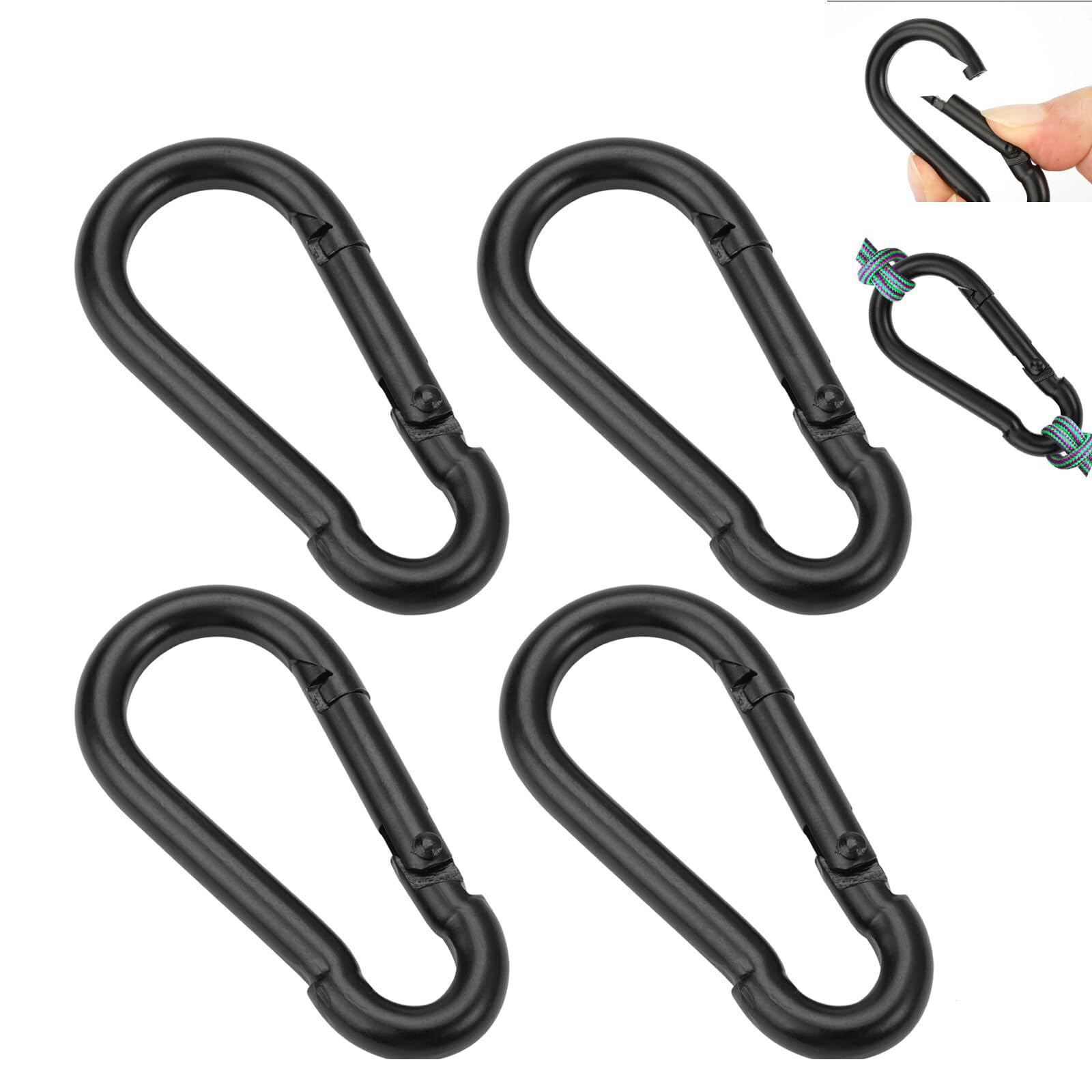 AzureRay 4 Piezas Mosquetones, 60 x 28 mm Mosquetones Pequeños de Hierro, Clips de Seguridad para Viajes, Camping, Hamaca, Senderismo, Pesca y Correa para Perros