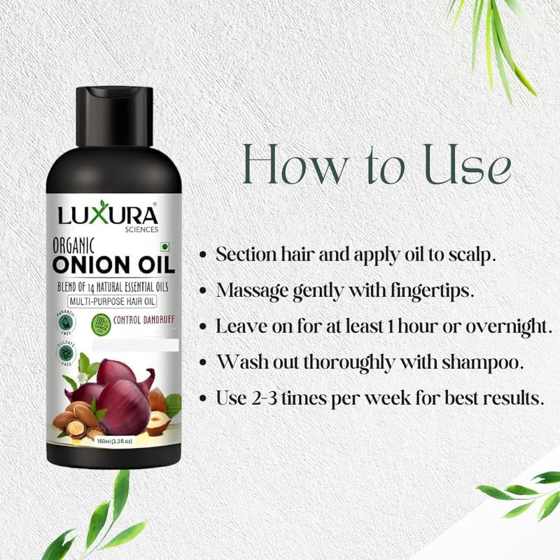 Image of Luxura Sciences Onion Hair Oil 100ML with 14 Essential Oils | Argan, Bhringraj, Hibiscus, Amla, Sesame & More | Nourishes, Strengthens & Enhances Hair Health & Shine