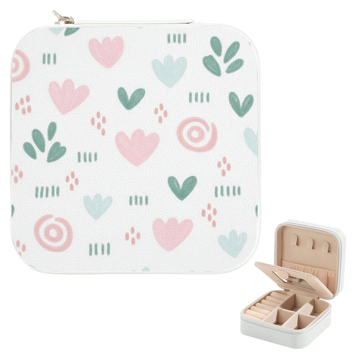 Cute Spring Floral Jewelry Organizer With Mirror White Clear Travel Jewelry Organizer Square Earring Boxes Gift Case Gifts