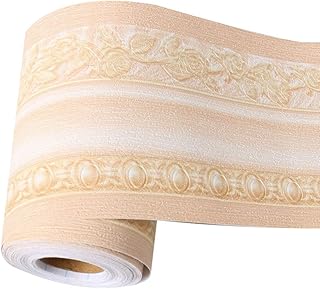 uxcell 3D Wall Paper Border Self Stick Wall Covering PVC Floor Borders for Kitchen Bathroom Bedroom Wall Decor Paper European Pattern Beige 3.94 Inch By 16.4 Feet