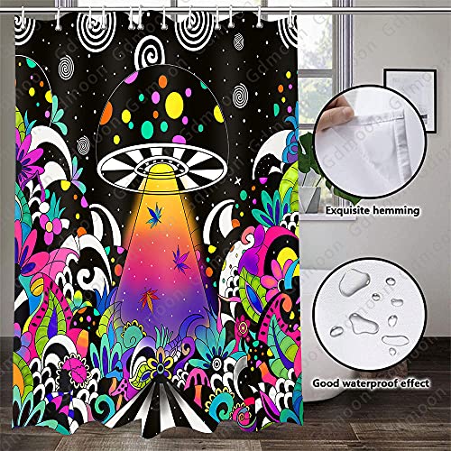 Gdmoon Mushroom Shower Curtain Hippie Ufo Nature Plant Abstact Cartoon Magic Art Cool Colorful Funny Spacecraft Star Starry Sky Polyester Fabric Bathroom Curtain Set 12 Hooks 72X72In Ylwhgd971 #TOP5