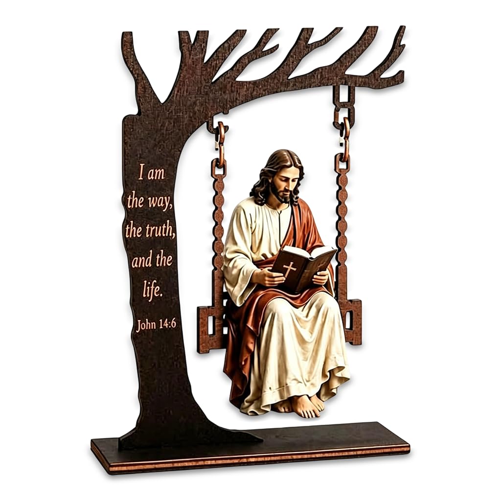2D Jesus Swing Ornament John 14:6 Bible Verse Christian Gift, Small