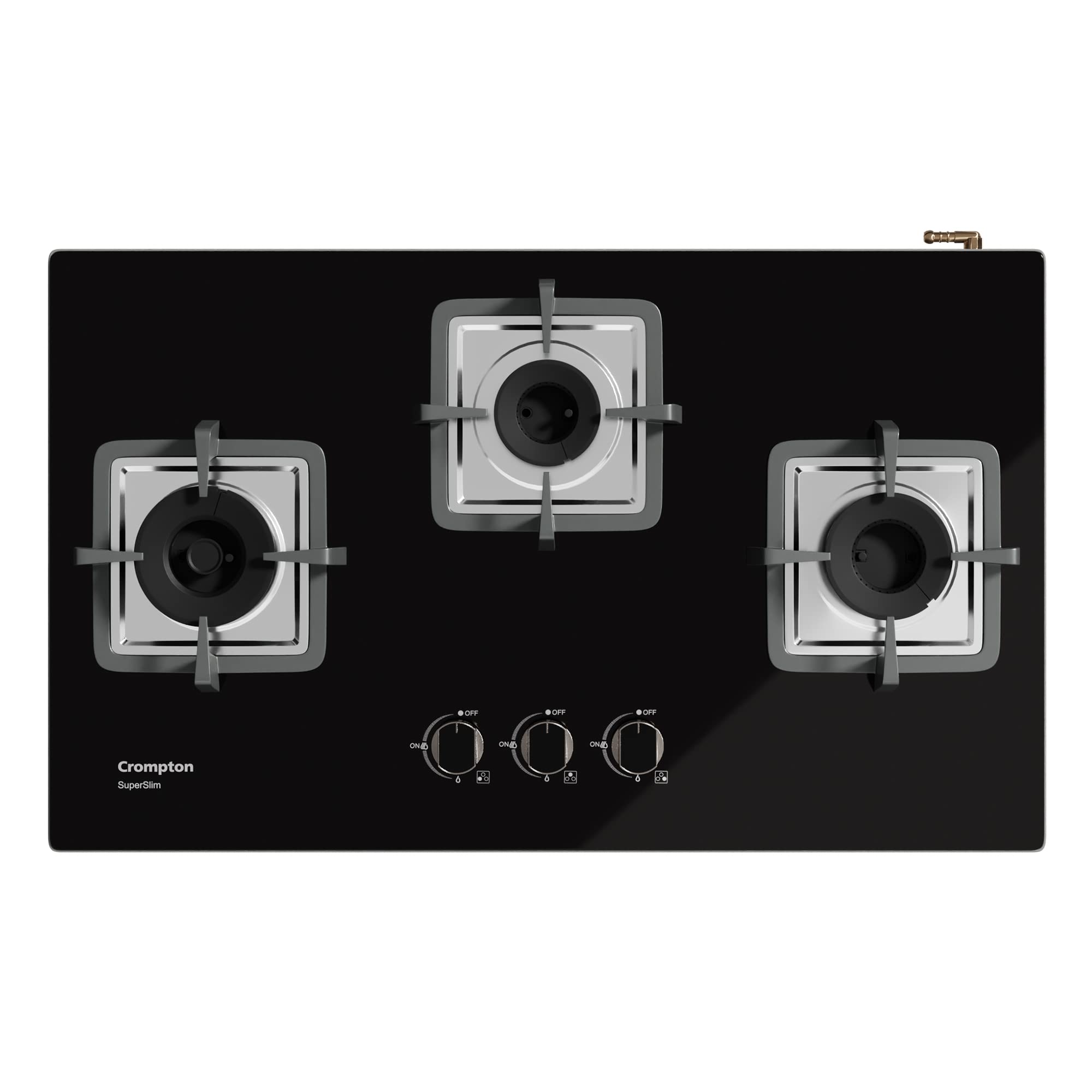 Crompton SuperSlim 76 cm 3 Burner Hob with Auto Ignition, Brass Burners and Toughened Glass Top (TAB-SUHB783-MBL, Midnight Black)-image-4