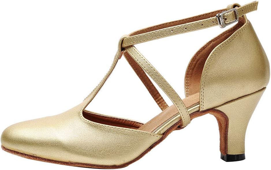 HROYL Women T-Strap Dance Shoes - Modern Latin Style