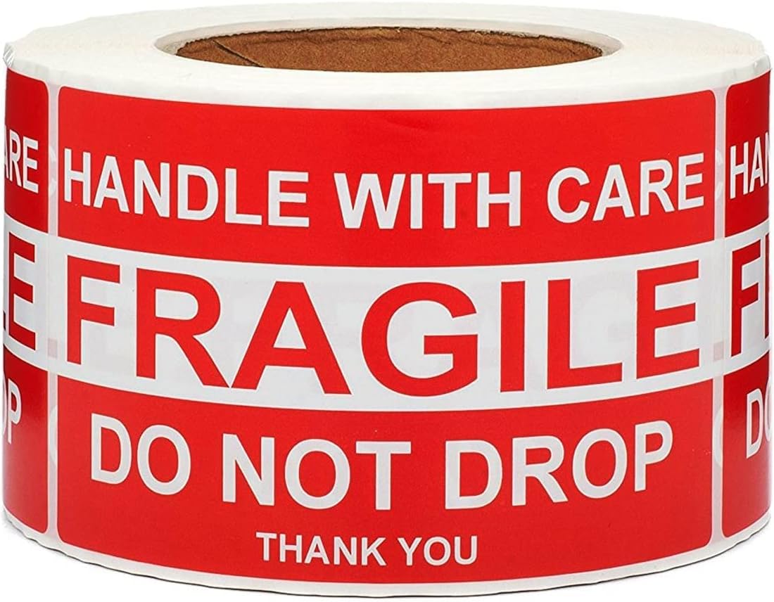 SJPACK Large Fragile Stickers 4x6 (6 Rolls, 500/roll)
