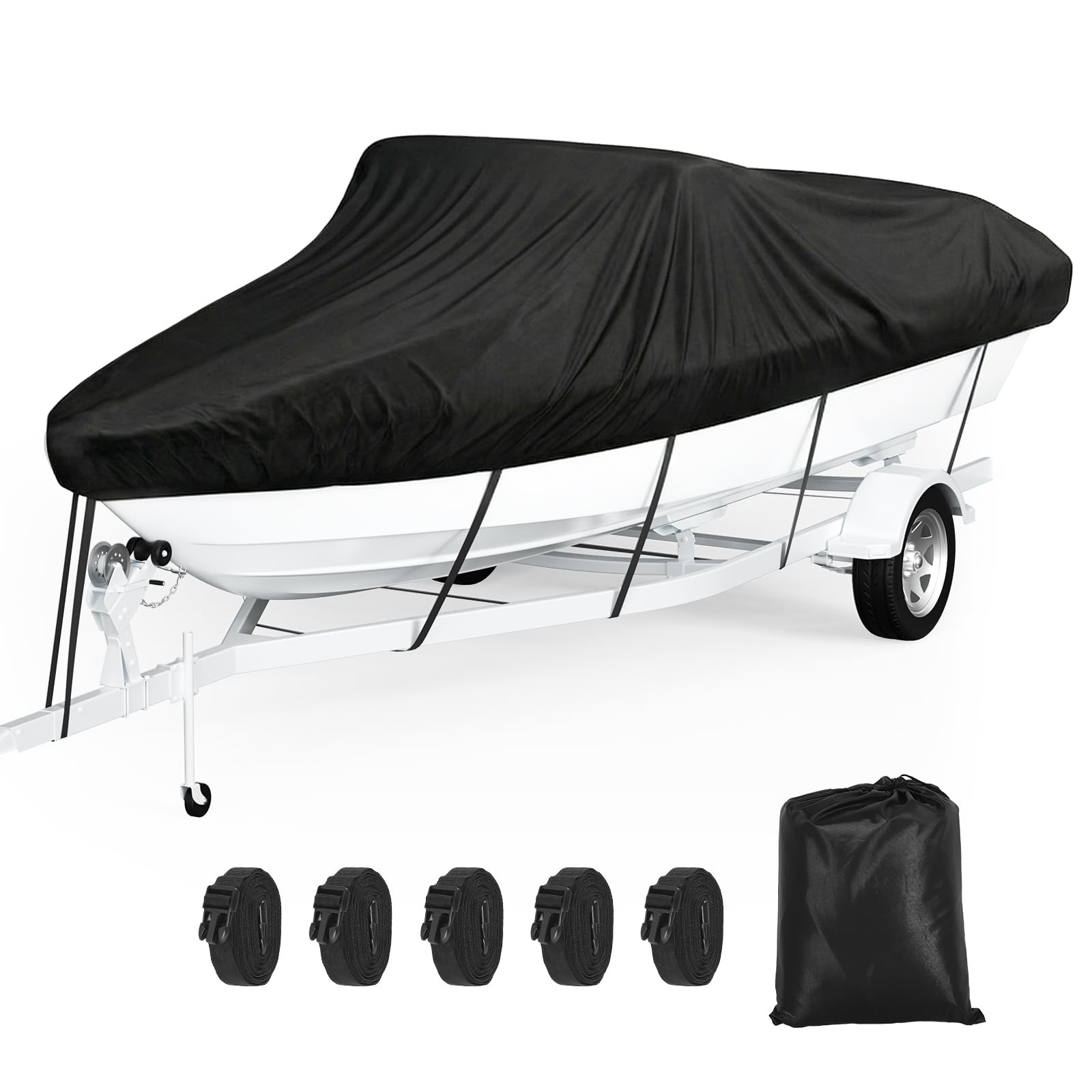 Bâche pour bateau étanche, bâche Oxford 420D pour bateau, bâche de bateau résistante aux UV et à la poussière pour yacht, vedette rapide, bateau de pêche, coque en V, bateau à rames (6,1-6,7 m)