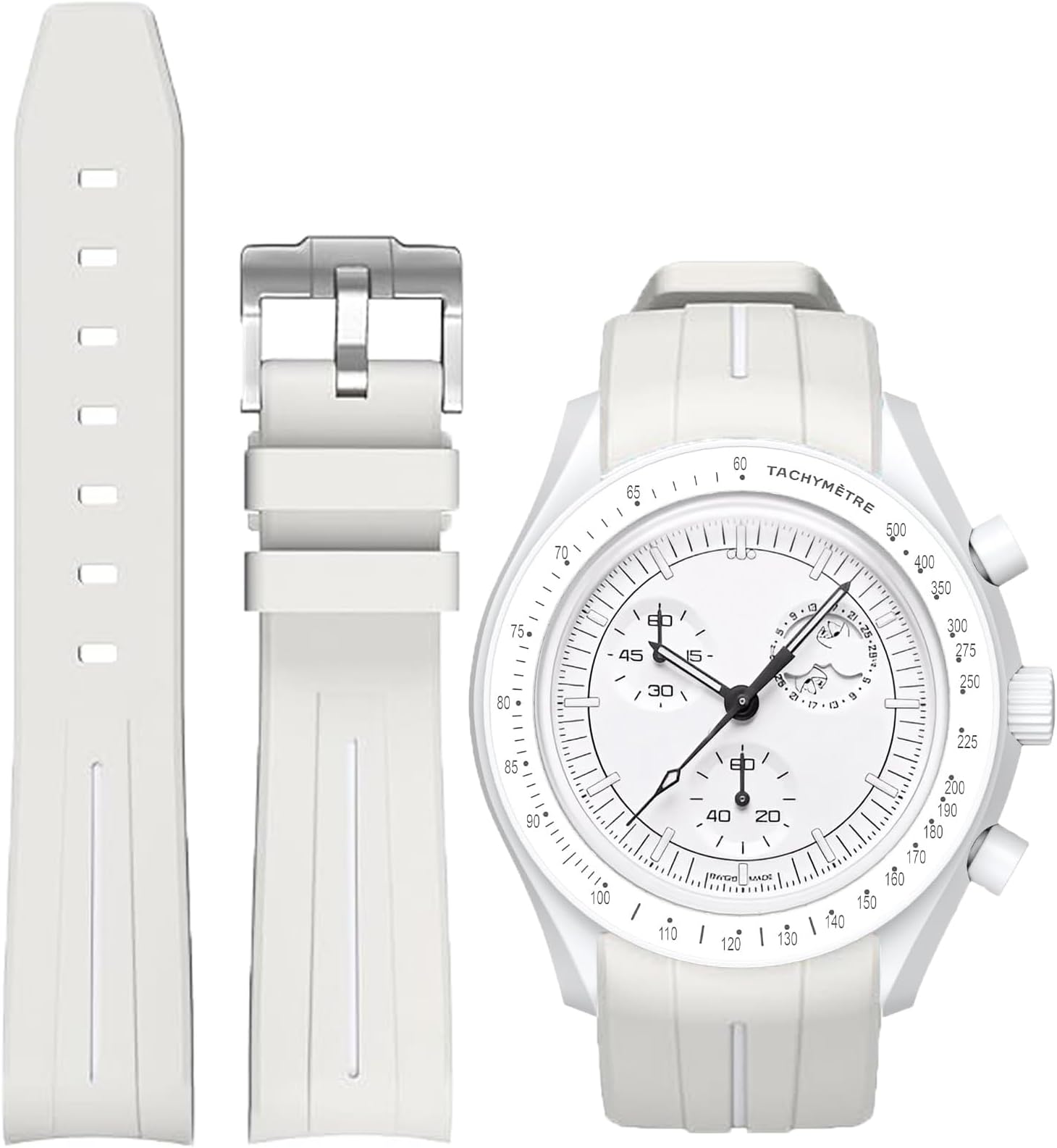 Rubber Strap for Moonswatch Watch,Curved No Gap,Premium Soft Durable Silicone Rubber Band Compatible with Omega x Swatch MoonSwatch Speedmaster 20mm Replacement Band Strap for Men Women