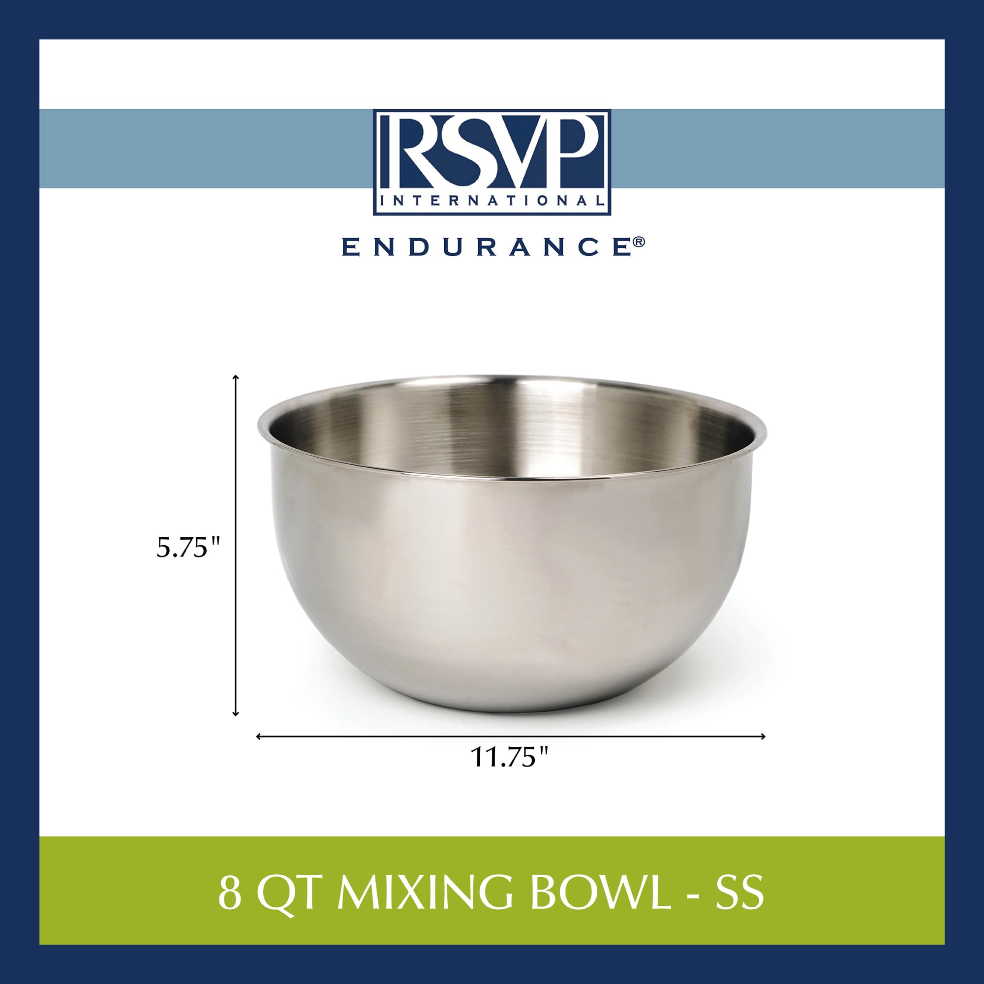 RSVP 8 Quart Mixing Bowl Stainless Steel Salad Serving Baking New