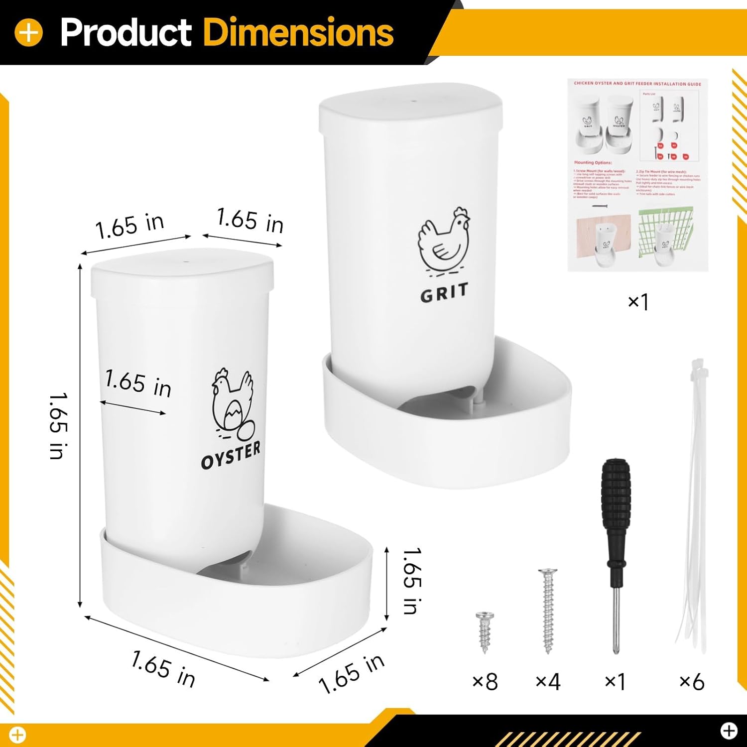 2 Pcs Hanging Chicken Feeder with Wide Trough, 7.68 in High Capacity Grit and Oyster Shell Feeder, Plastic Poultry Feeding Trough