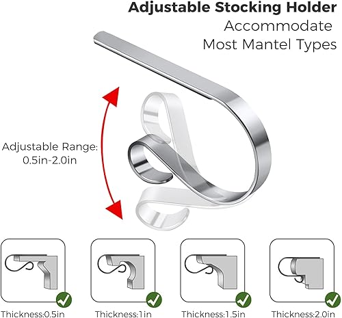 Miniatura 8 de Soportes de calcetín de Navidad para repisa, juego de 6, soportes de calcetín ajustables antideslizantes para repisa, ganchos de calcetín para
