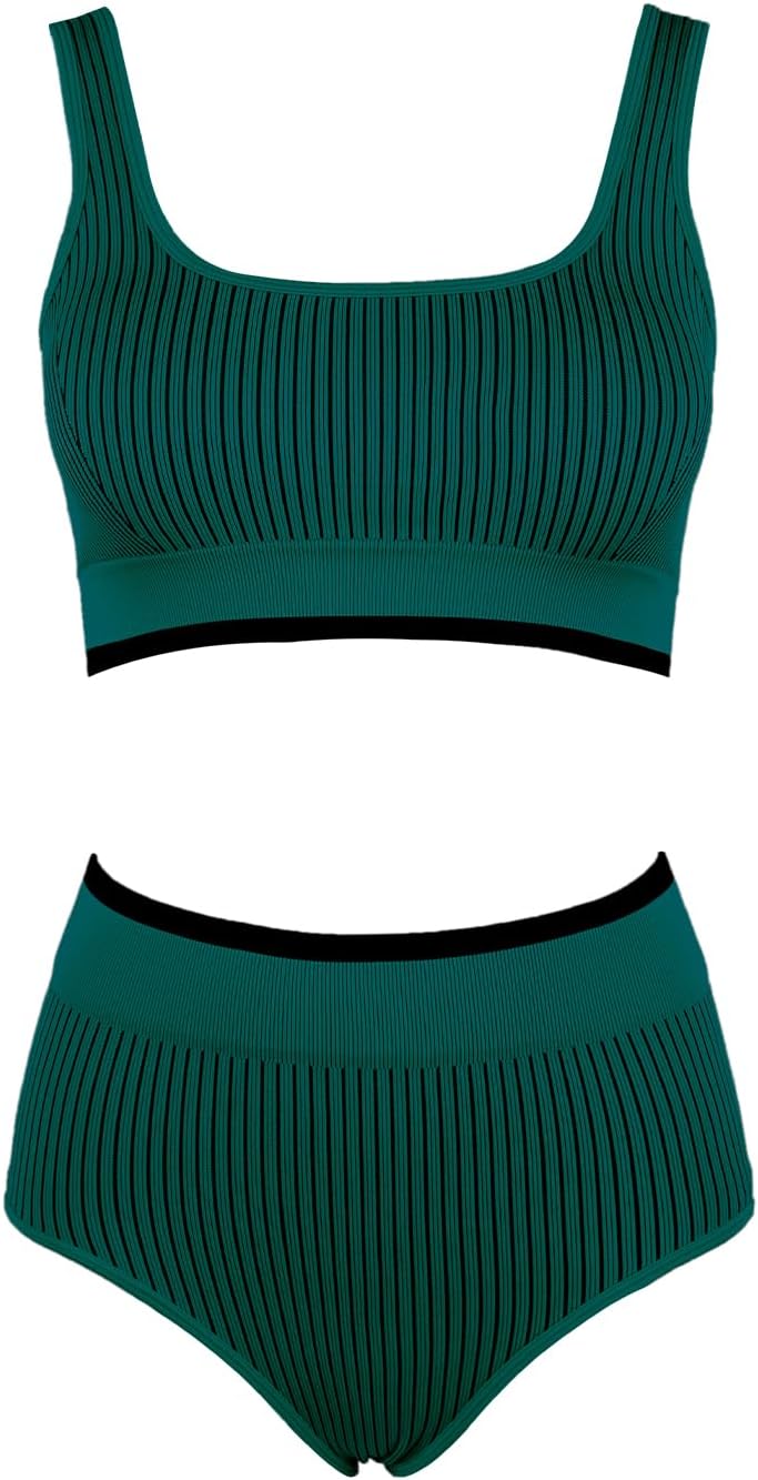 CUPSHE Women's Bikini Sets Two Piece Swimsuit High Waisted Scoop Neck Wide Straps Bathing Suit - Image 4