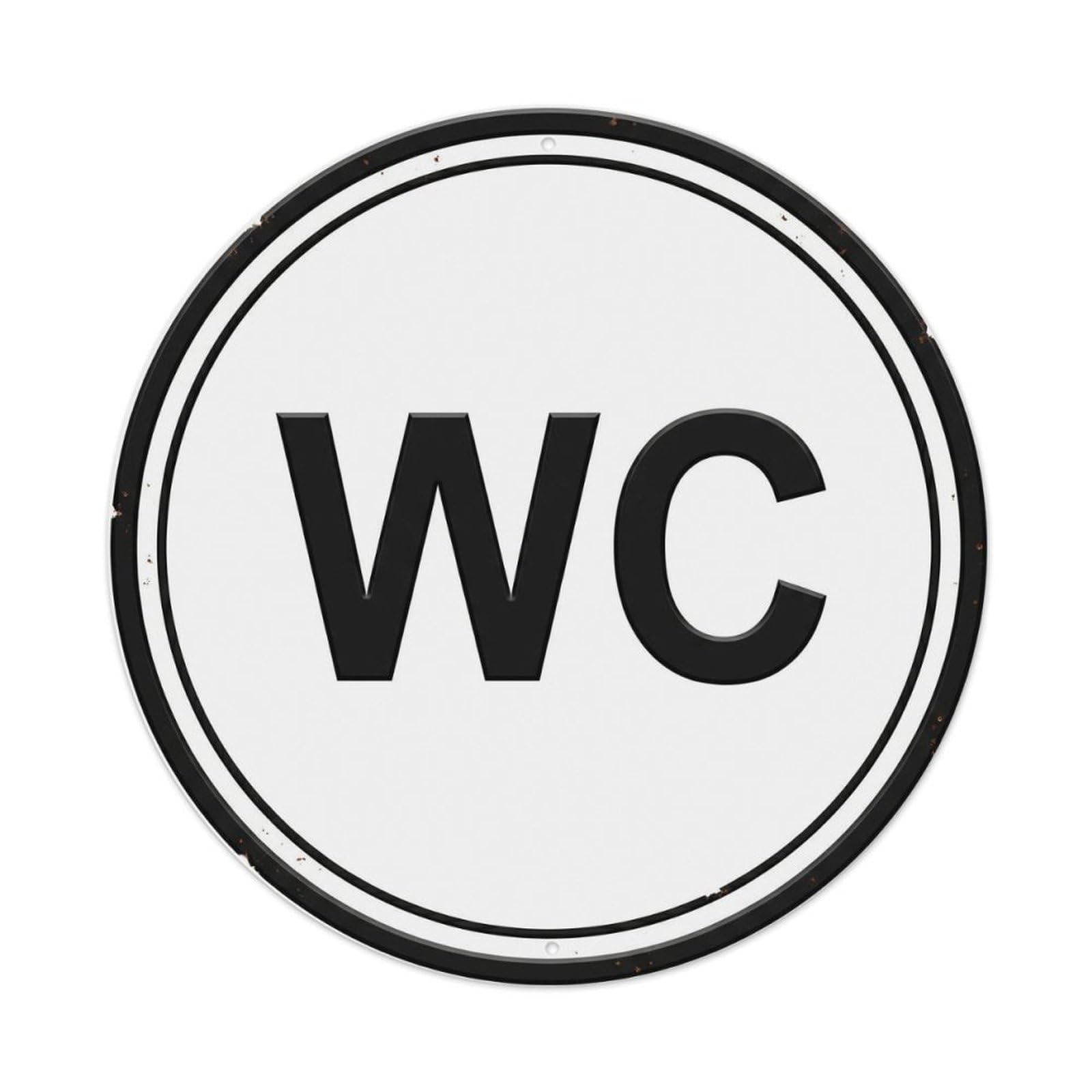 Toilet （WC） Minimal Black Emblem Metal Tin Sign Plaque Wall Decor for Cafe, Club Bar, Office, Home Garden Round Metal Poster 8x8Inch
