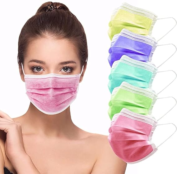 ONHUB (100 Pcs Family Pack) Disposable Surgical Face Mask with Meltblown Layer, Earloop & Nose Pin | With Ultrasonic Man Woman 5 Colours