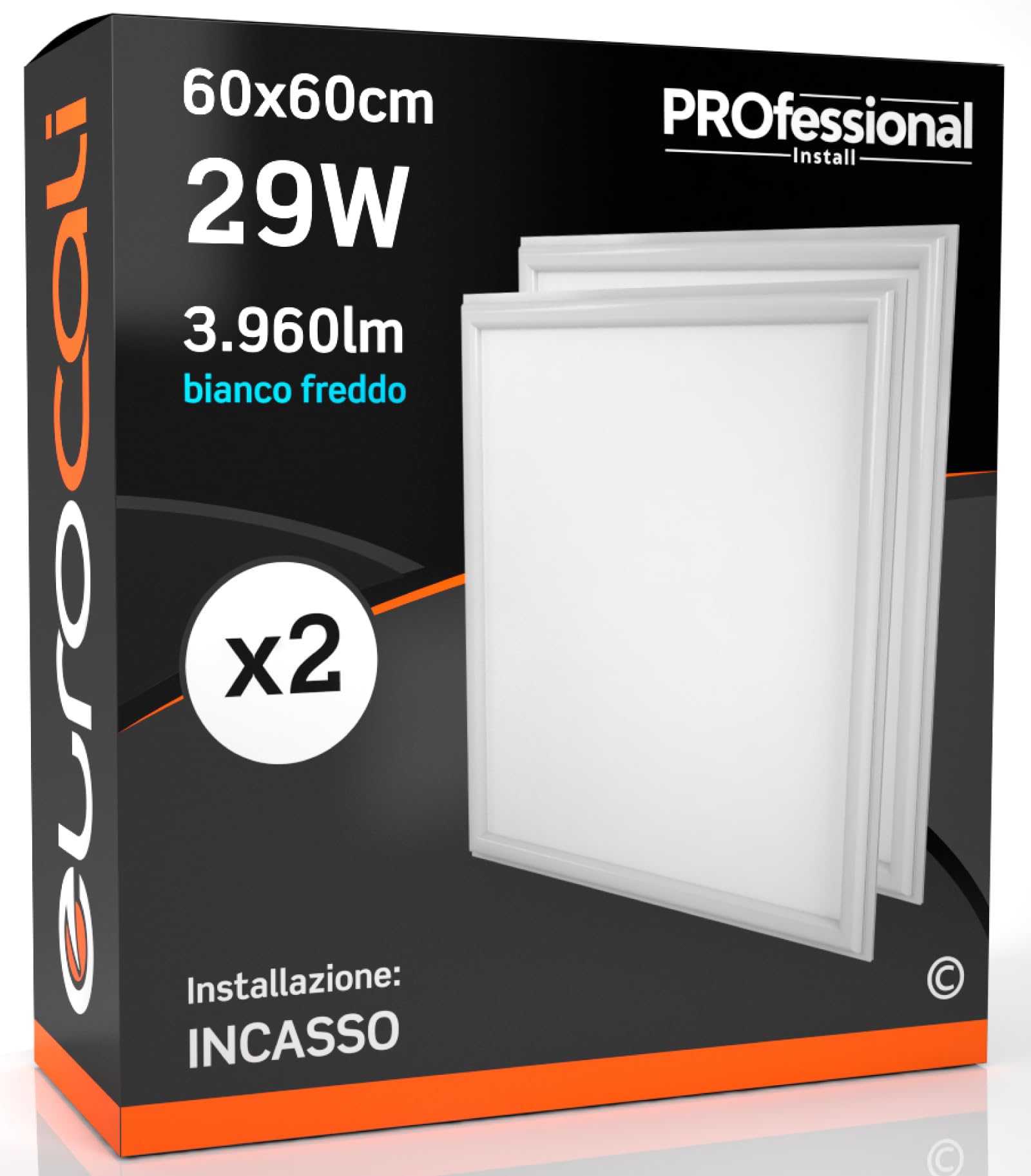 2x Pannello LED 29W 60x60cm Alta Efficienza 3950 lumen - Luce Bianco Freddo 6500K Fascio Luminoso 120° - ad incasso