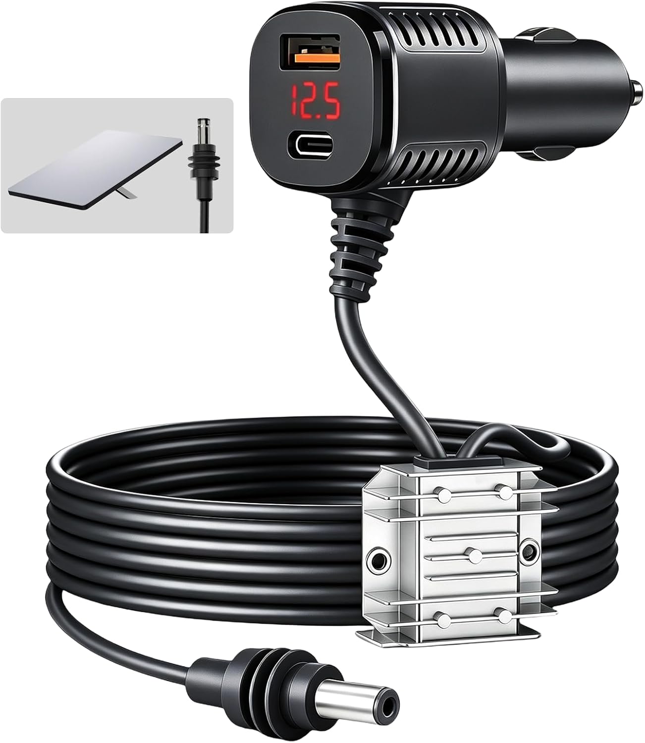 Starlink Mini Car Adapter,105W Boost Starlink Mini Cable Adapter 3M/10FT,Stops Reboots & Power Supply Damaged,3 in 1 Boost Digital Display DC Power Cable,Support 30W Charging USB Port for Car,RV,Boat