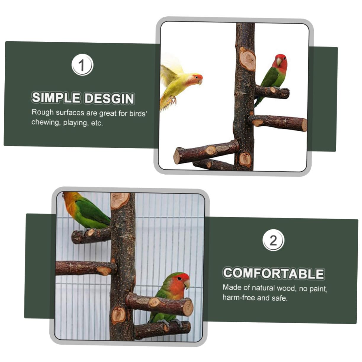 BESPORTBLE 2ensembles Perchoir à Oiseaux Naturel Support De pour Cage Accessoire De Perchoir pour Perroquets Et Petits Oiseaux Stabilité Et Confort Assurés Moyenne