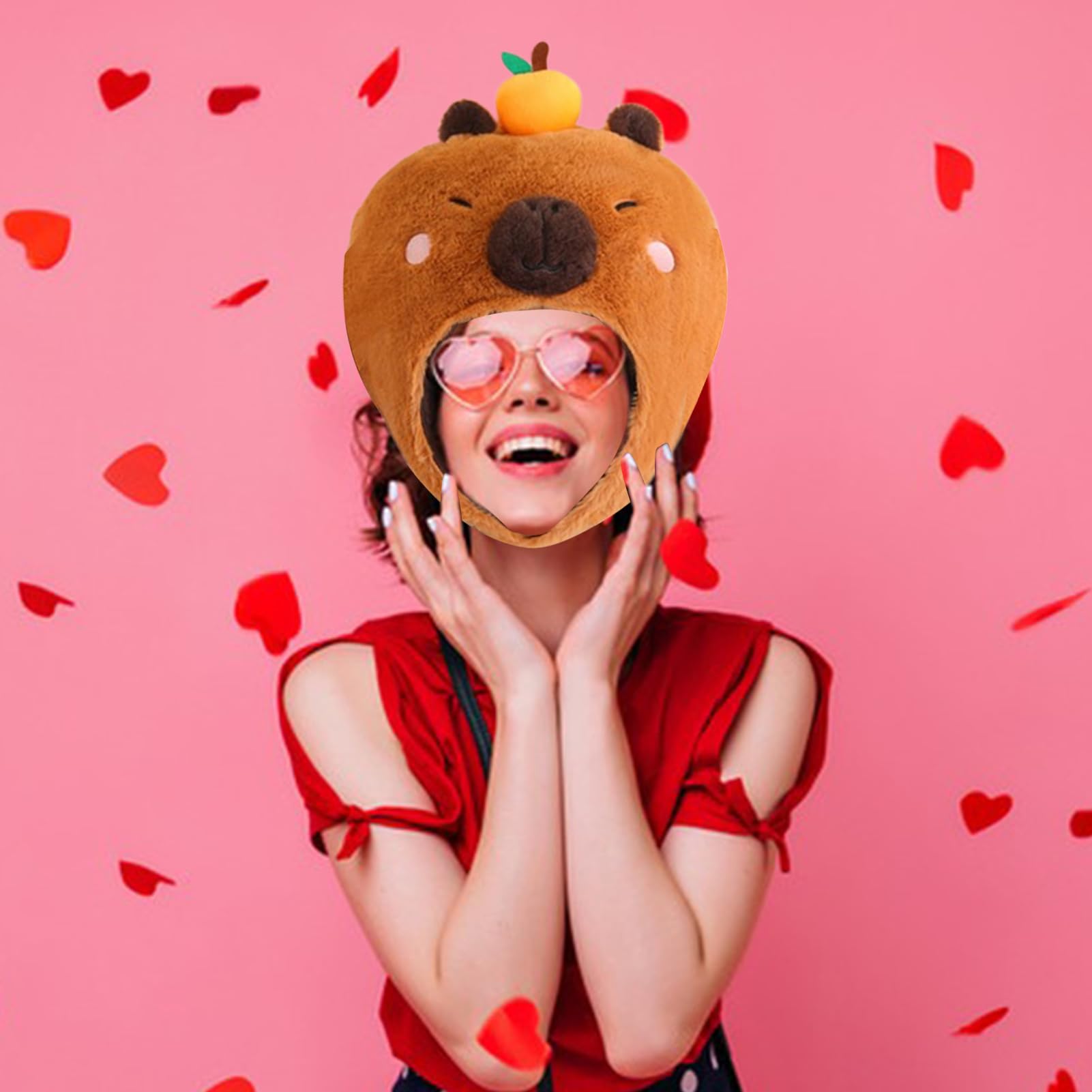 LAFANDE Stuffed Capybara Headwear, Cute Plush Capybara Hat, Winter Warm Novelty Masque, Adorable Animal Headwear For Cosplay Carnival Costume