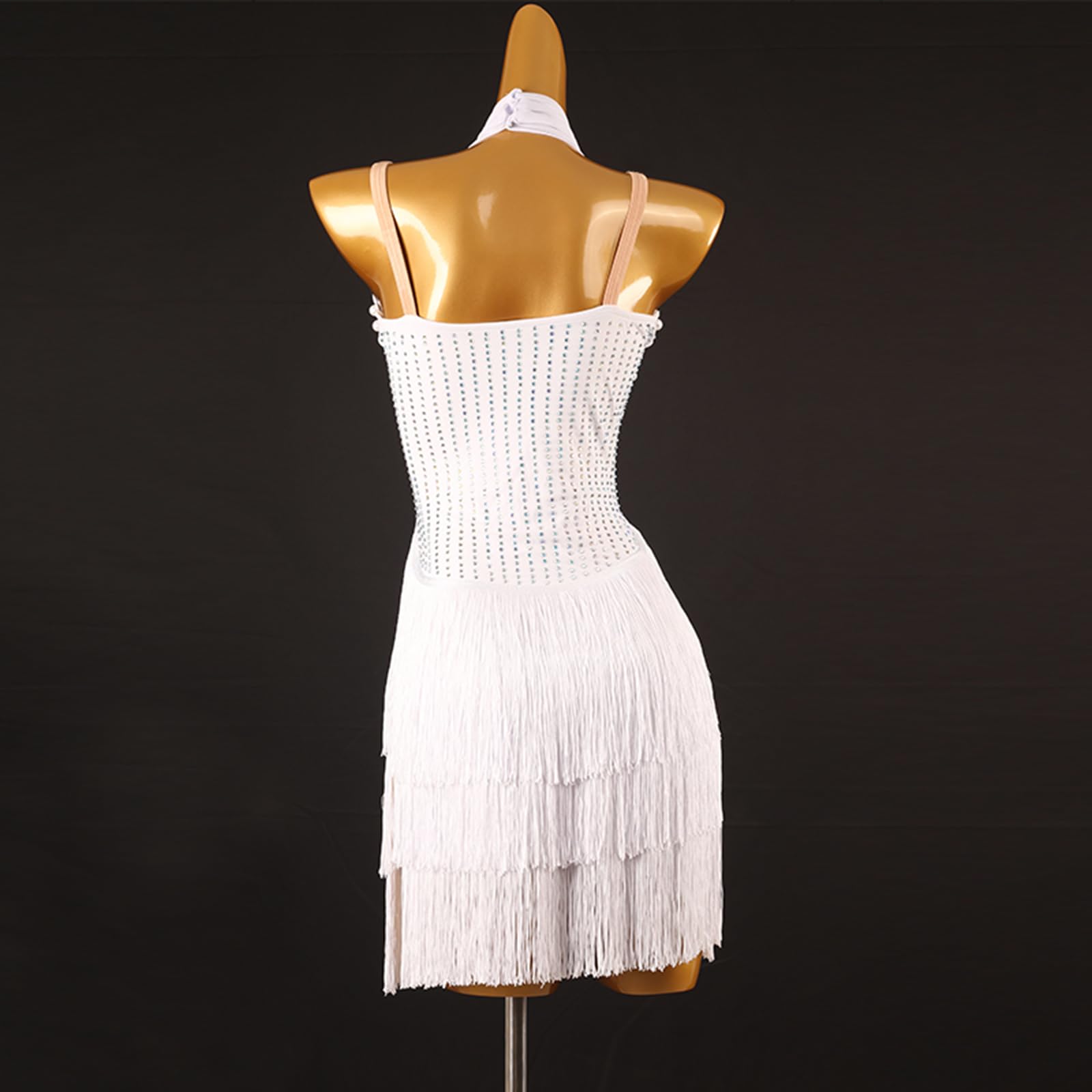 Damen Lateinrock Ballsaal Tanzkleid Hängende Nackenträger Wettbewerbskleidung Ärmellos Quasten Tanzrock Rumba Samba Cha Cha Tanzkleidung