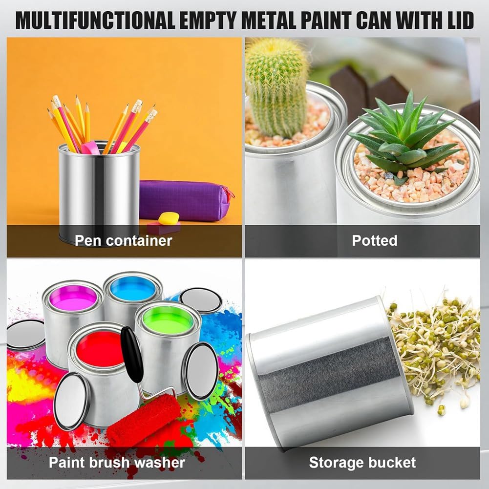 Paquete de 16 latas de pintura de metal vacías sin forro de 0.84 pintas con tapas, latas de pintura pequeñas, cubos de pintura multiusos