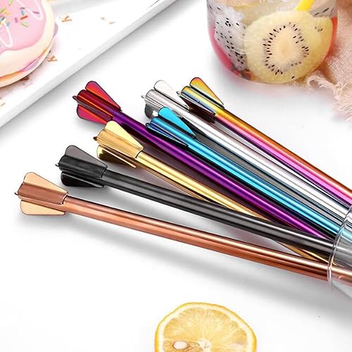 Miniatura 5 de Juego de 4 pajitas de acero inoxidable de 9 pulgadas, pajitas gruesas de metal con punta en espiral para batidos, licuados de frutas, bebidas