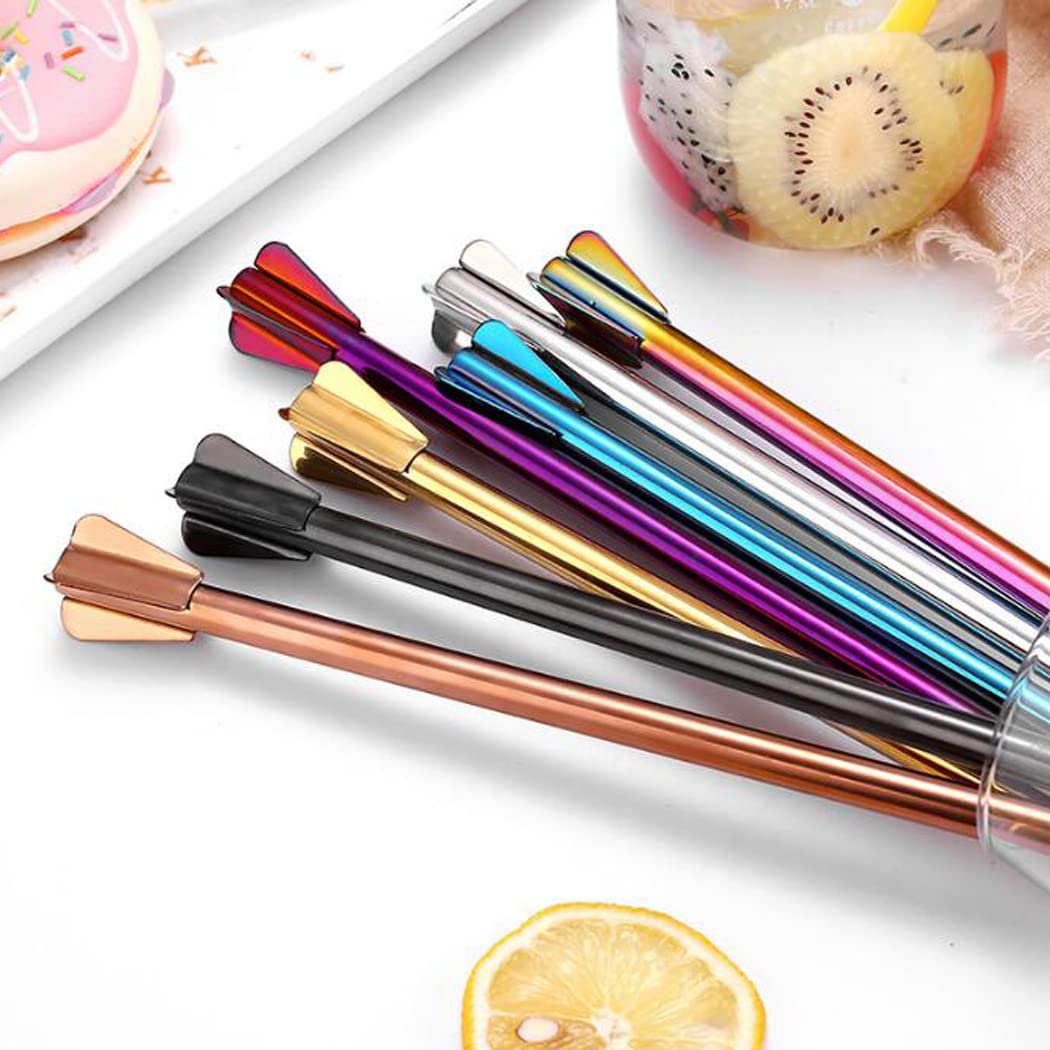 Hoshen Lot De 4 Pailles Mélangeuses En Acier Inoxydable De 22,9 Cm, Pailles épaisses En Métal Avec Pointe En Spirale Pour Shakes, Smoothies, Boissons ( Arc-en-ciel