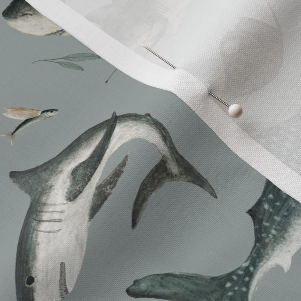 Spoonflower Fabric - Gray Shark Sea Creature Coastal Nautical Beach Marine Maritime Life Printed on Petal Signature Cotton Fabric by The Yard - Sewing Quilting Apparel Crafts Decor