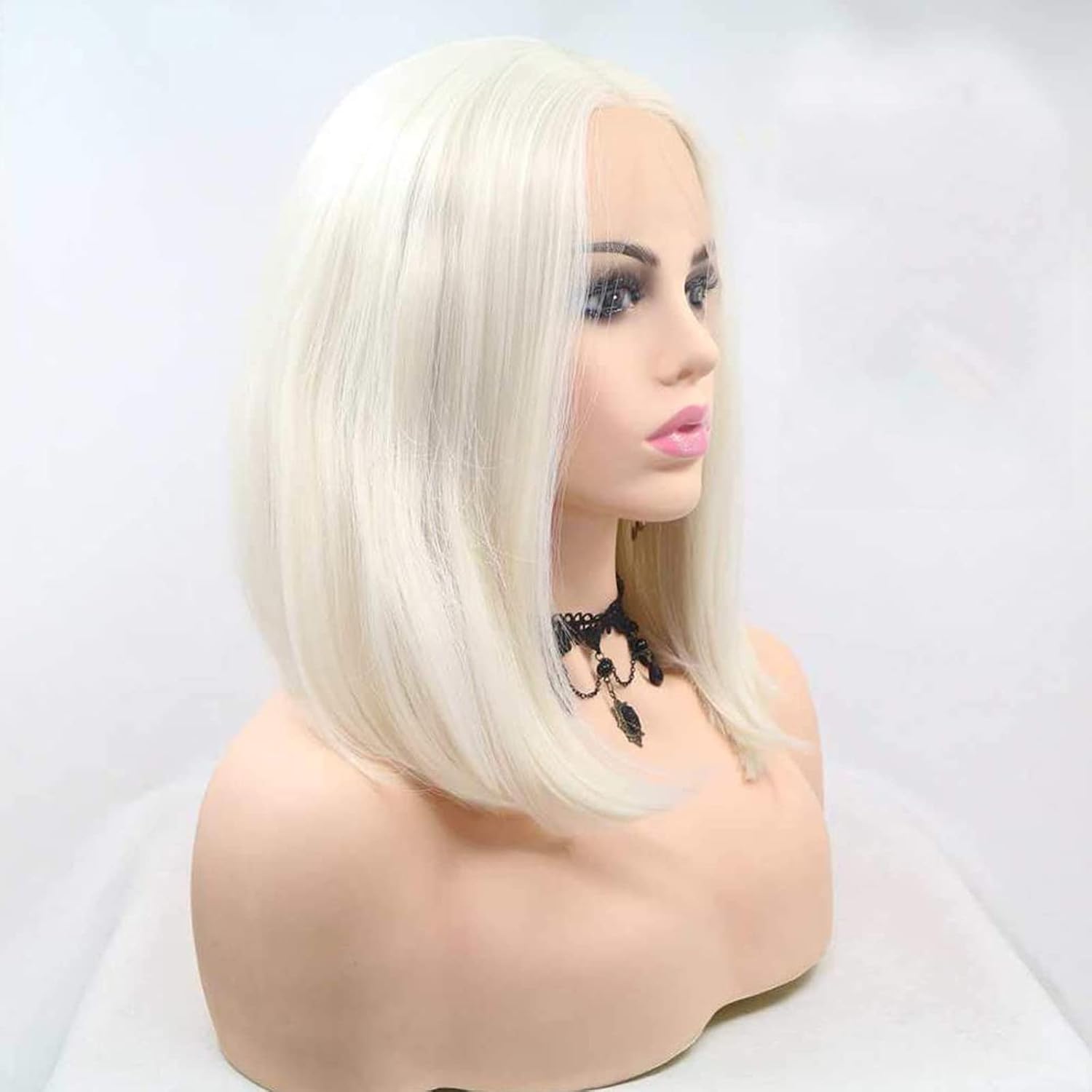 Platinum Blonde Wig Short Lace Front Bob Wigs for Black Women Realistic White Straight Shoulder Length Pre Plucked Natural Hairline Glueless Synthetic Heat Resistant Fiber Hair 14Inch Lace Wig