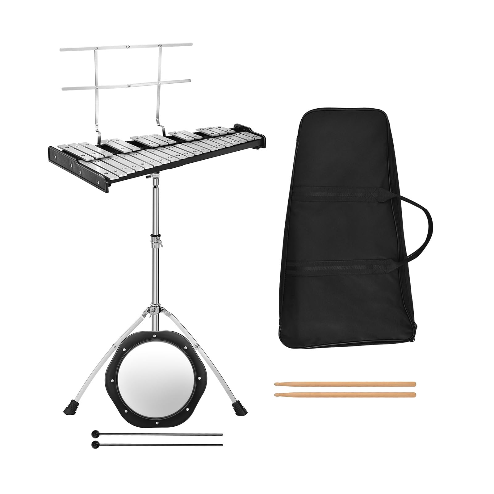 COSTWAY Set di Xilofono a 32 Note, Glockenspiel con Supporto in Metallo, Altezza Regolabile, Metallofono con Leggio per Spartiti, Mazzette, per Bambini e Adulti
