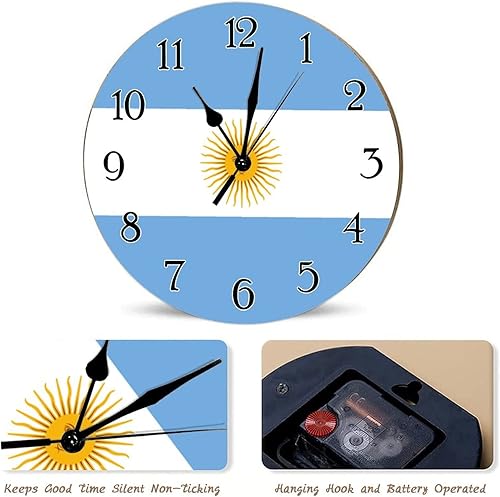 Miniatura 6 de Argentina Reloj de pared de cuarzo de calidad de pared, funciona con pilas, reloj de pared silencioso con bandera argentina, reloj de pared vintage
