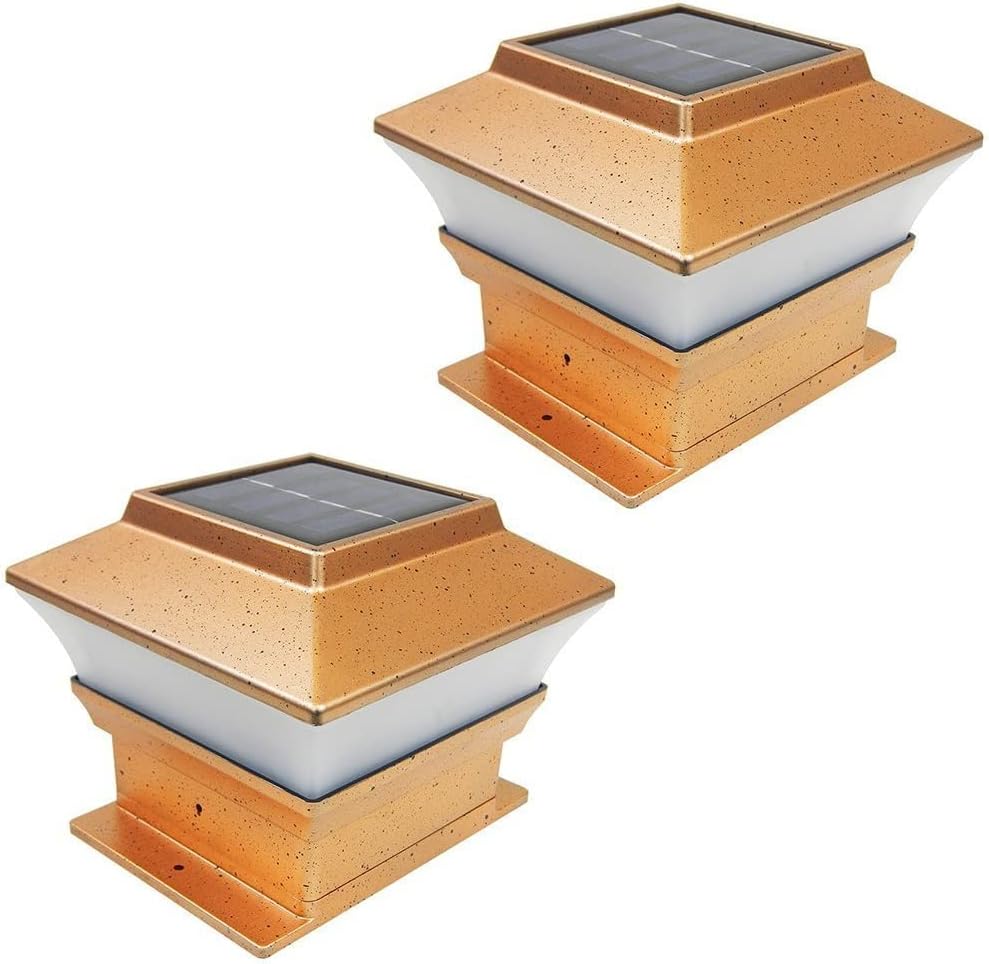 2-Pack Solar Outdoor Deck Post Cap LED Lights Fits for 4x4 or Larger Wooden Posts with 4x6 Base