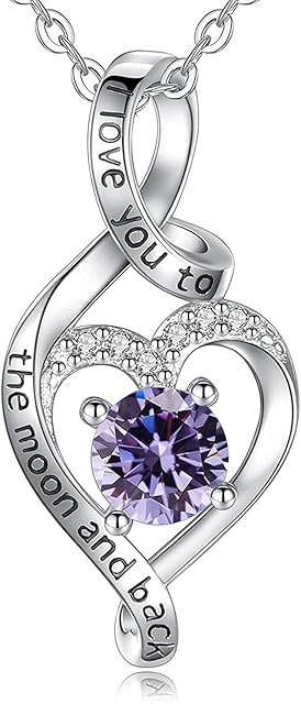 CELESTIA Heart Necklace 925 Sterling Silver Purple Cubic Zirconia June Birthstone Jewellery Gifts for Women Girls Birthday Valentines Day Mothers Day