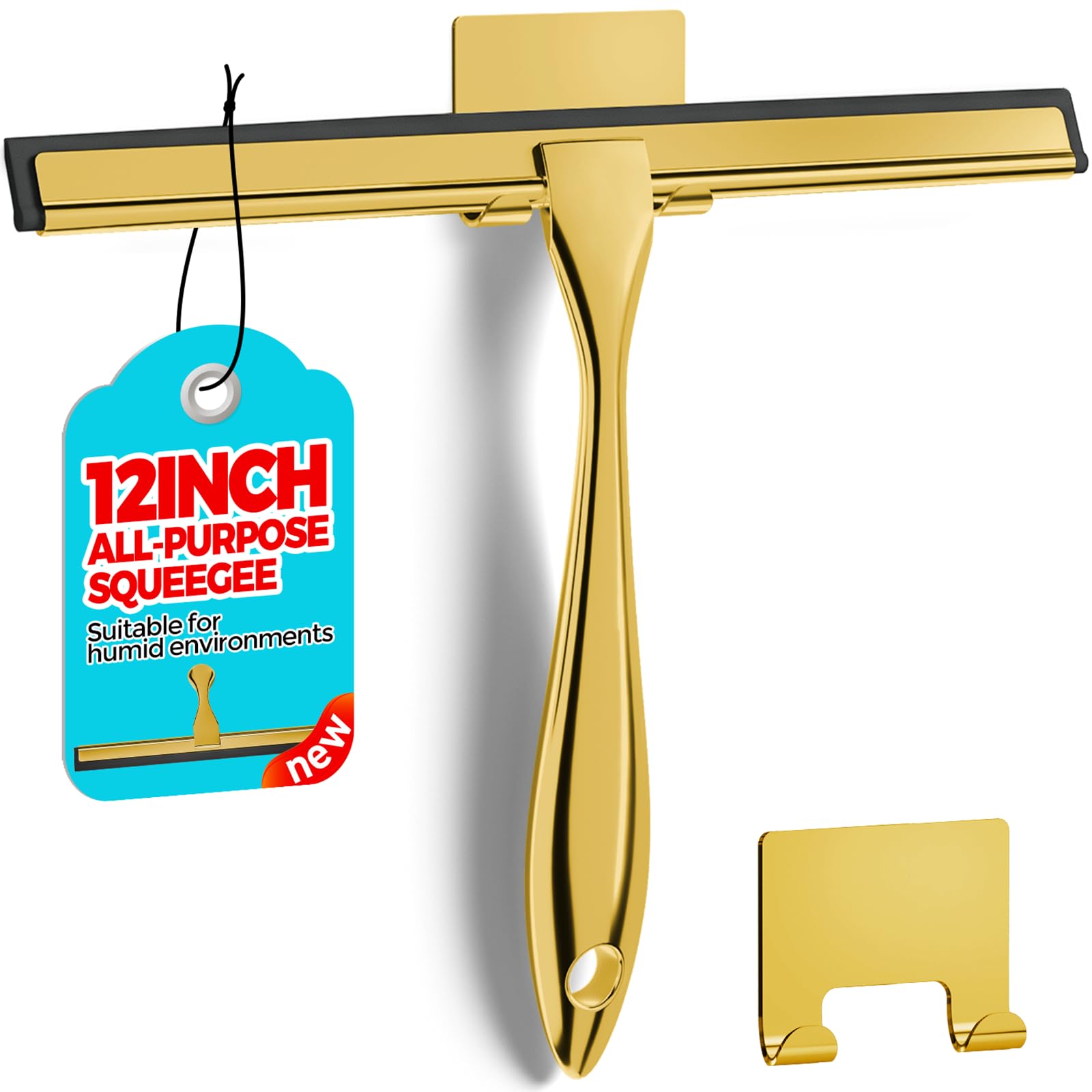 ALFLOD12-Inch Golden All-Purpose Shower Squeegee for Shower Doors, Tile Shower Walls, Bathroom, Window, Glass and Car Windshield, Mirrors and Kitchen-Stainless Steel