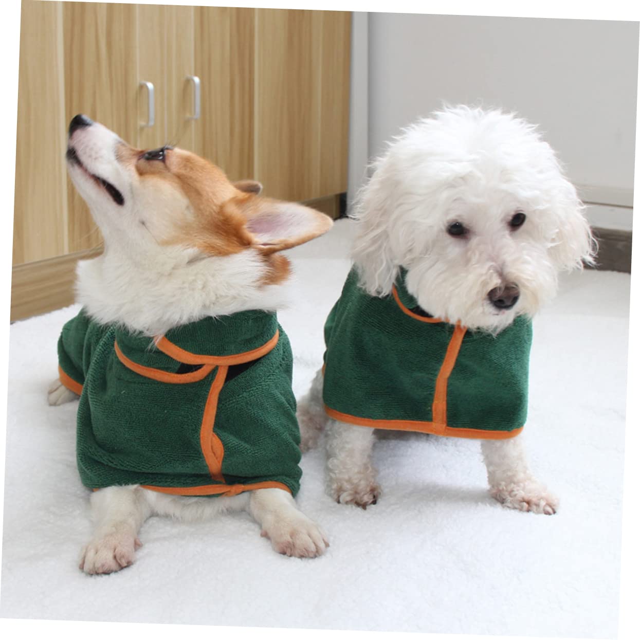Kisangel 2 Pièces Peignoir pour Animaux De Compagnie Serviettes De Bain Chat Serviette à Capuche pour Chien Serviette De Séchage pour Chien Serviette De Bain en Microfibre pour Chien Green