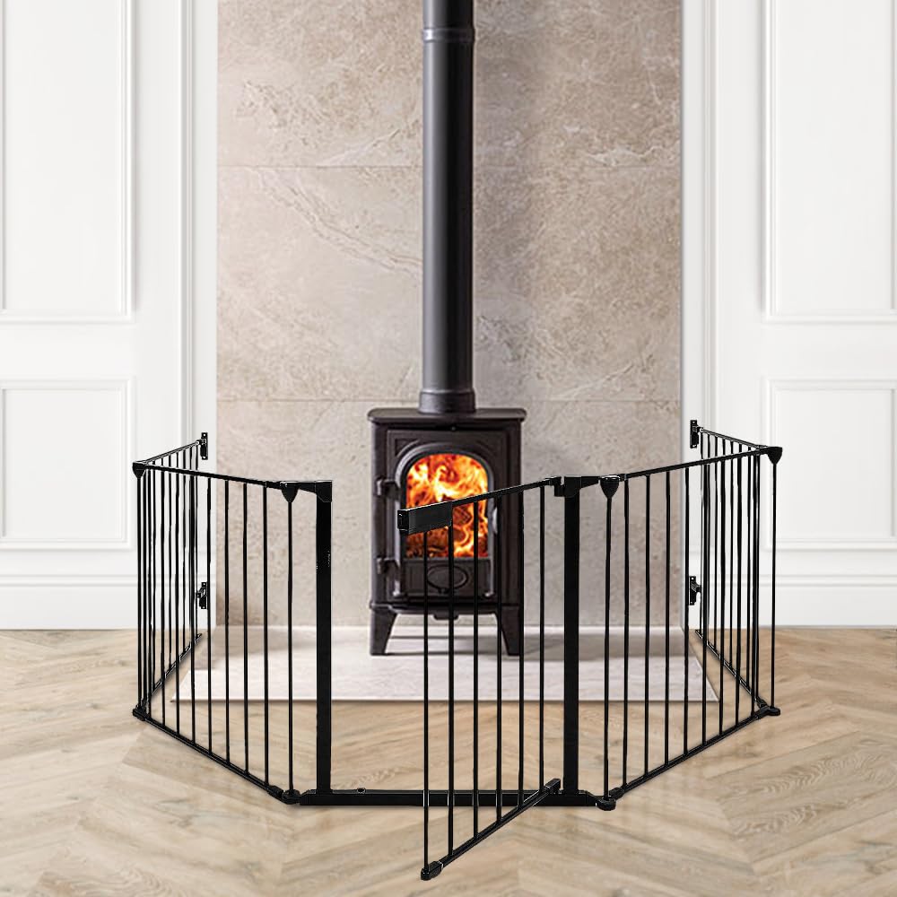 Rejilla protectora para chimenea, parque infantil con puerta de seguridad, rejilla para perros independiente, sin agujeros, rejilla protectora para chimenea, rejilla protectora para perros plegable