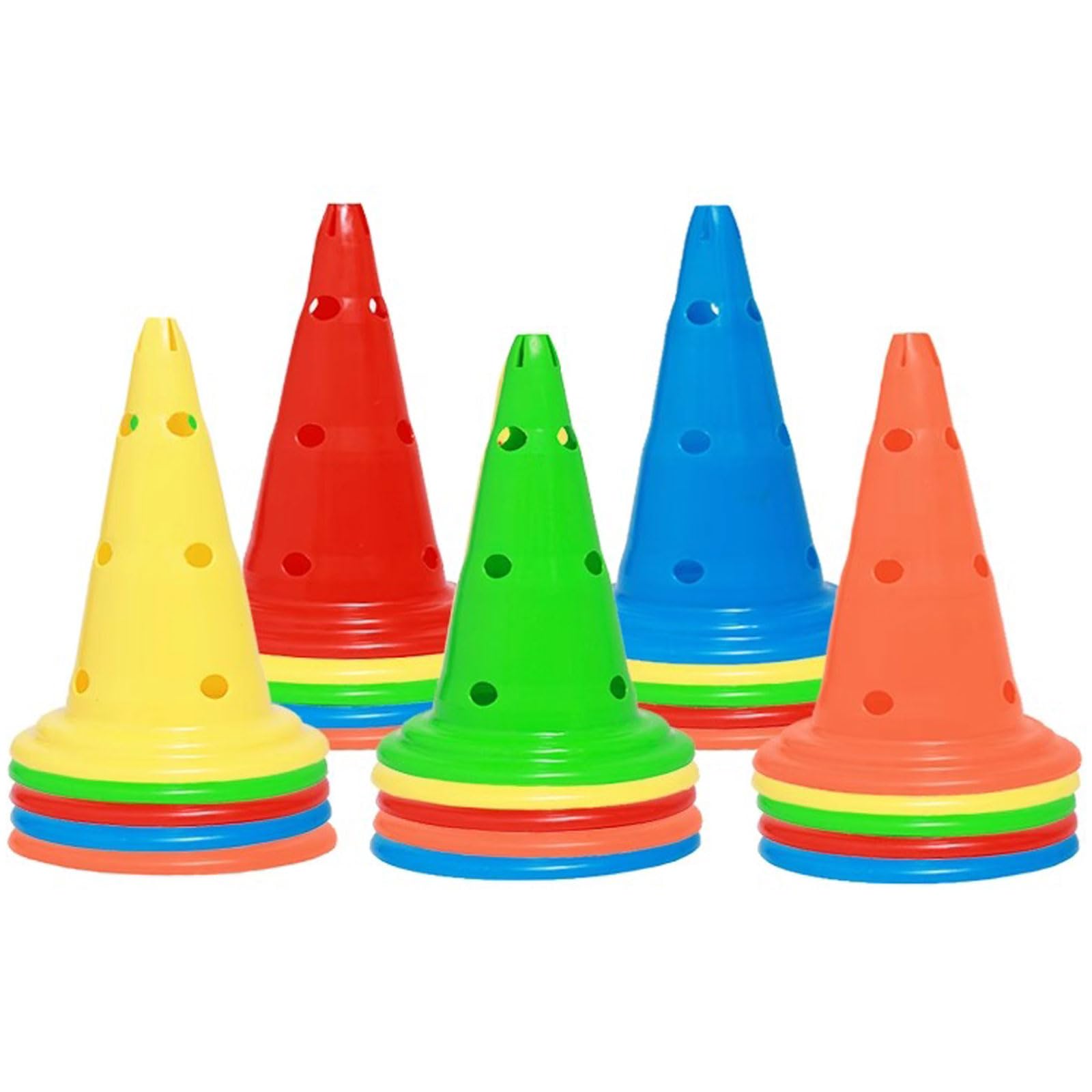 10 Pezzi Coni da Allenamento per Calcio 30cm/40cm Cono di Traffico in Plastica Miscelazione dei Colori,colorato Coni da Calcio Con buchi ,con Borsa a Rete,per Atletica,Hockey,Pattinaggio a Rotelle