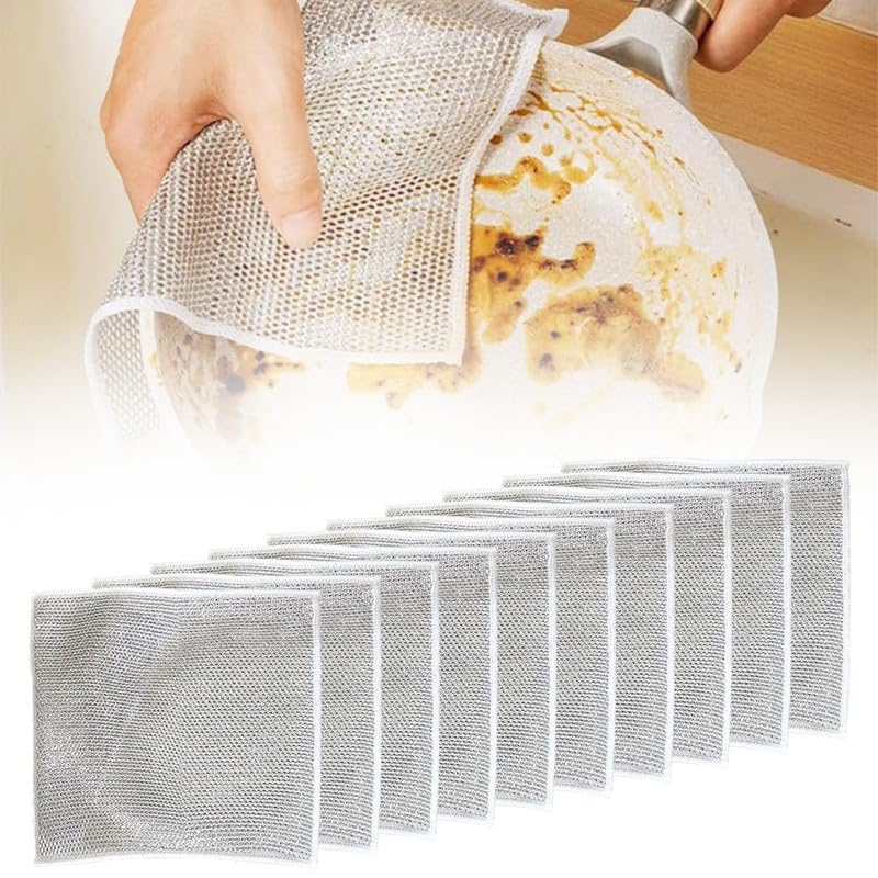 Kruggo 2025 - Trapos multiusos de alambre para lavar platos, paños de metal, toallas limpias, paños de cocina húmedos y secos antiarañazos para platos, fregaderos (paquete de 10)