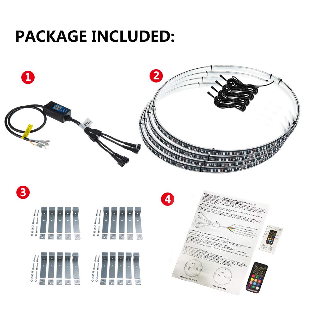 Beatto 17 inch Wheel Ring Light Kit w/Turn Signal and Braking Functionand Can Controlled by remote and app Simultaneously with Lock Function (Single Row)